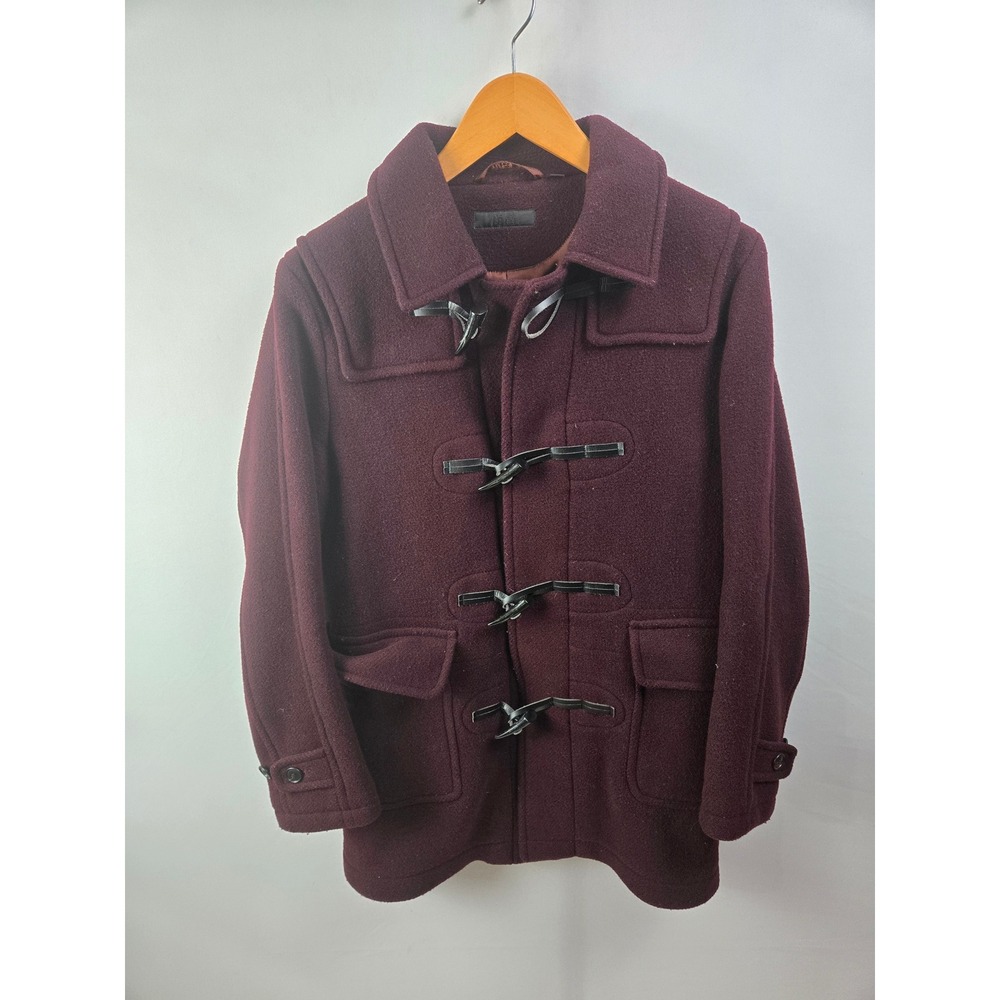 Uniqlo Duffle Coat XS Burgundy Wool Blend Toggle Closure Outerwear Classic